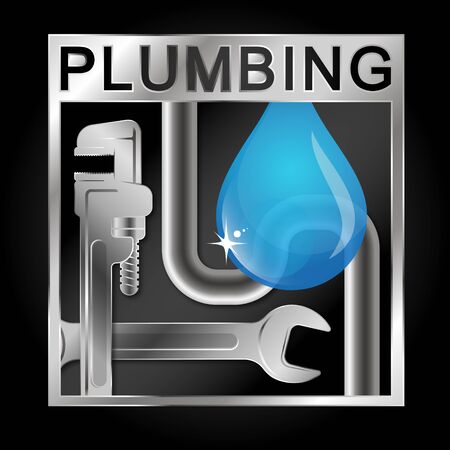 Wrench and blue drop water pipe symbol for businessのイラスト素材