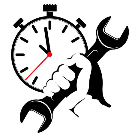 Wrench in hand repair and service time silhouetteのイラスト素材