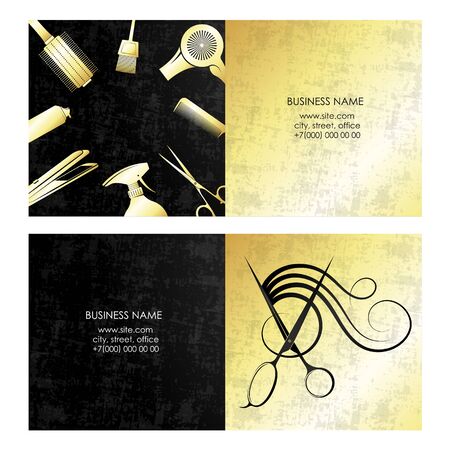 Beauty salon hairdresser and stylist business card golden conceptのイラスト素材