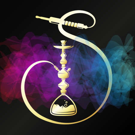 Golden hookah on black background with smoke pattern design for relaxationのイラスト素材
