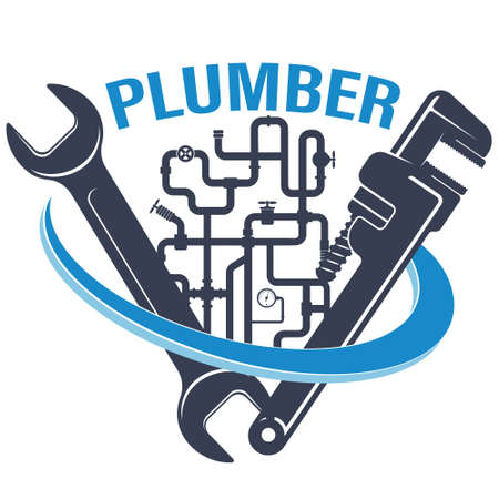 Wrenches and water pipes plumbing repairのイラスト素材