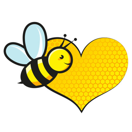 Sweet bee flies and honeycomb heartのイラスト素材