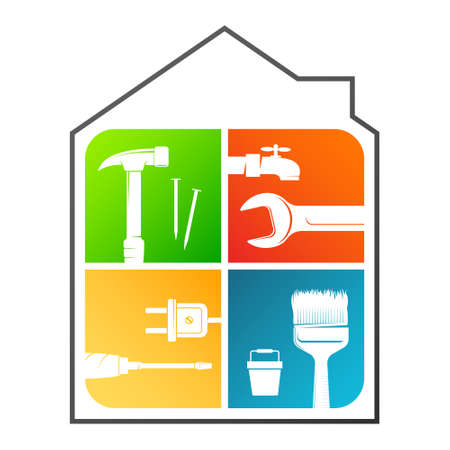 Roller splashes of colored paint in hand symbolのイラスト素材