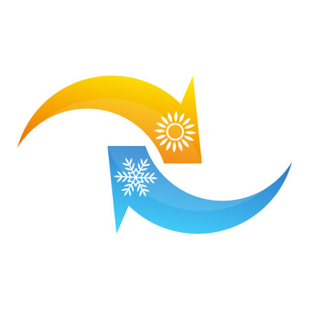House roof sun snowflake and green leaf air conditioner symbolのイラスト素材