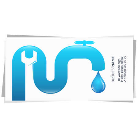 Water pipe with faucet and wrench business cardのイラスト素材
