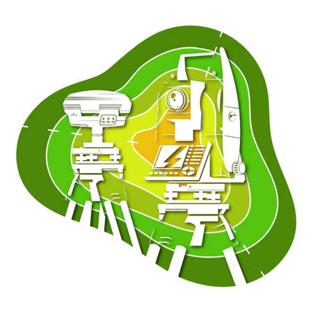 Geodetic measuring gps instrument, satellites fly around the planet symbolのイラスト素材