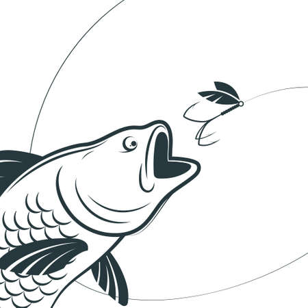 The fish swims for the bait with a hook. Fishing in a river with a rodの写真素材