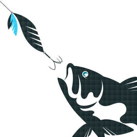 Spoon on the line and fish. Fish chasing baitのイラスト素材