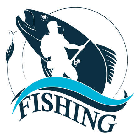 Fisherman and fish catch. Sport fishing symbolのイラスト素材