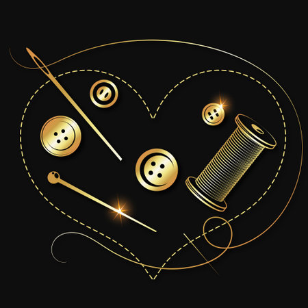 Sewing needle and spool of thread gold symbolのイラスト素材