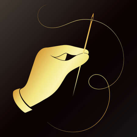 Gold needle and thread in handのイラスト素材