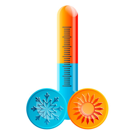Thermometer temperature regulation symbol. The sun is heating and the snowflake is cooling. Air...