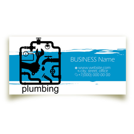 Pipe system, plumbing repair and service. Business card concept for plumberの写真素材