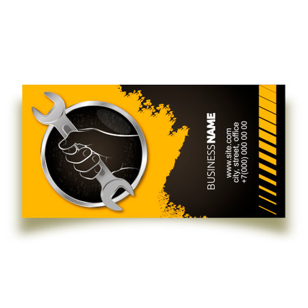 Business card concept wrench in hand for repairのイラスト素材