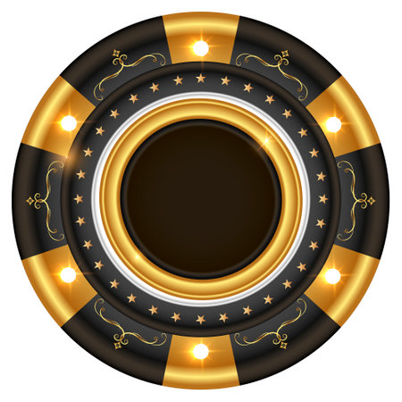 Unique casino game chip in black and gold colorのイラスト素材