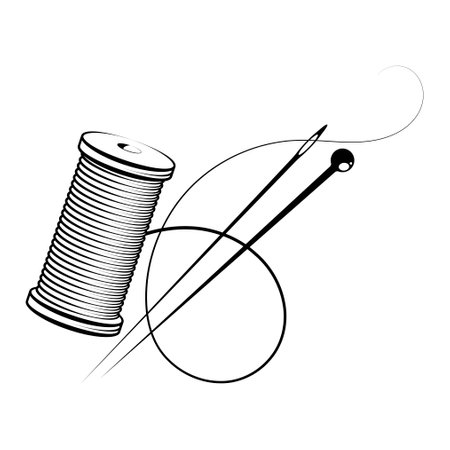 Sewing needle hairpin and spool of thread designの写真素材