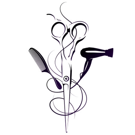 Scissors stylist comb and hair dryer symbolの写真素材