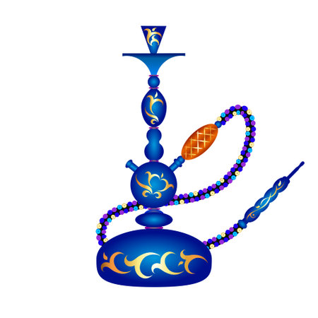 Hookah for smoking and relaxing with a golden ornament. Design for lounge cafeのイラスト素材