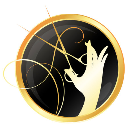 Golden scissors in the hand of a hair stylistのイラスト素材