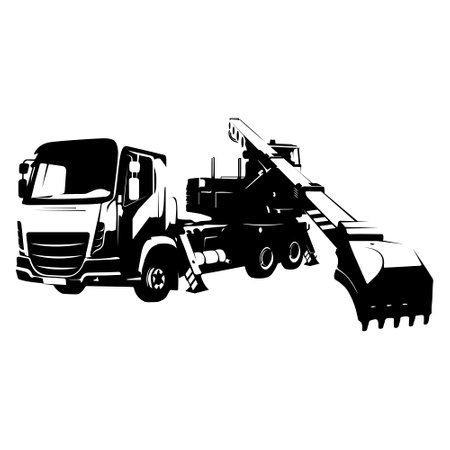Excavator cabover truck platform silhouetteの写真素材