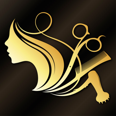 Girl face silhouette, scissors hairbrush hair stylist hair dryerの写真素材