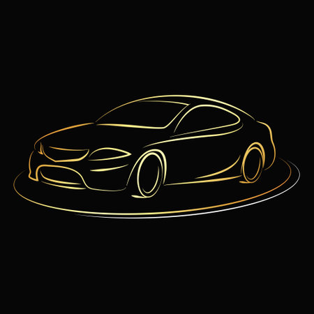 Golden silhouette of a beautiful car for auto business, rental, sale and repairの写真素材