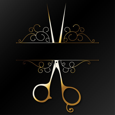 Golden scissors with frame and pattern
