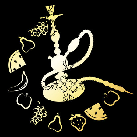 Hookah with an ornament symbol, berries fruits flavors of smoking mixtures
