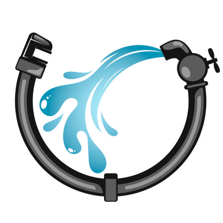 Water faucet with water splash and wrenchのイラスト素材