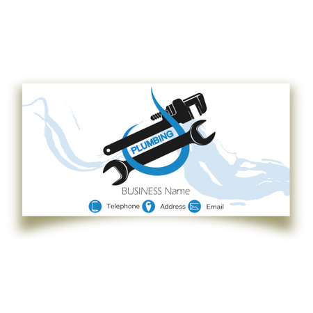 Plumbing service business card with water drop and wrenchのイラスト素材