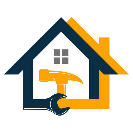 Wrench, hammer and house silhouette. Symbol for repair and constructionの写真素材