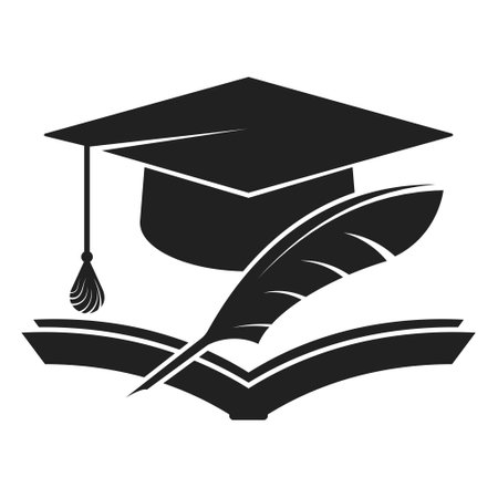 Academic cap, feather and open textbookの写真素材