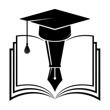 Academic cap, ink pen and textbook, symbol of educationの写真素材