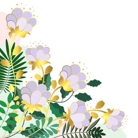 Beautiful flowers with green and gold leaves designの写真素材