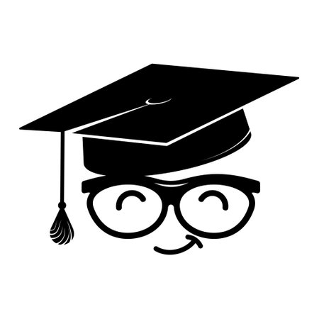 Cheerful face of a student wearing glasses and an academic capの写真素材