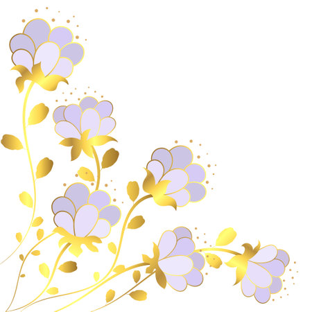 Beautiful flowers petals with golden leaves designの写真素材