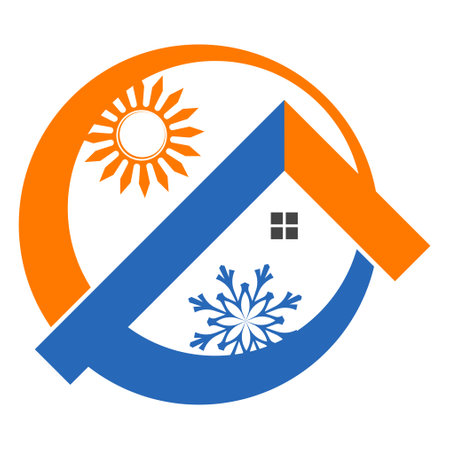 House roof sun and snowflake, air conditioning and heating symbolの写真素材