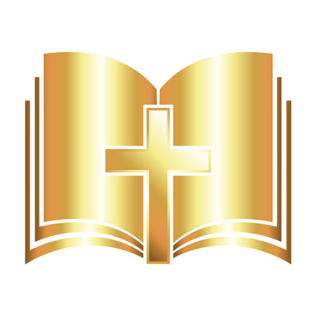 Open bible and golden crossの写真素材