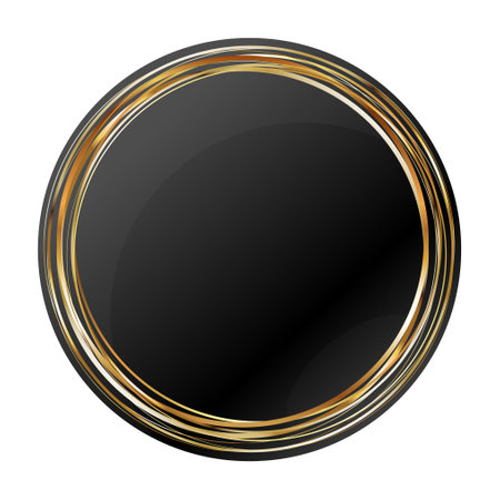 Round beautiful frame made of gold stripes with a black centerの写真素材