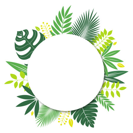 Round banner with green leaves designの写真素材