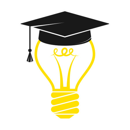 Silhouette academic cap and light bulb symbol of educationの写真素材