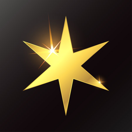 Golden star with six rays and glare of lightのイラスト素材