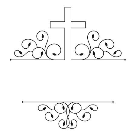 Christian cross with branches leaves patternの写真素材
