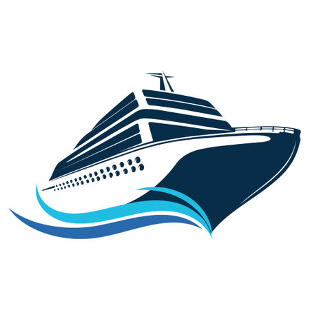 Big cruise sea liner on blue waves designの写真素材