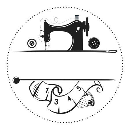 Symbol for sewing salon, sewing machine and needle with threadの写真素材