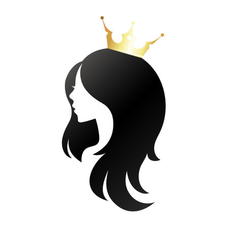 Silhouette of a girl with hairstyle and gold crownの写真素材
