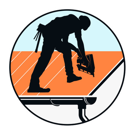 Roofer repairs the roof symbol for businessの写真素材