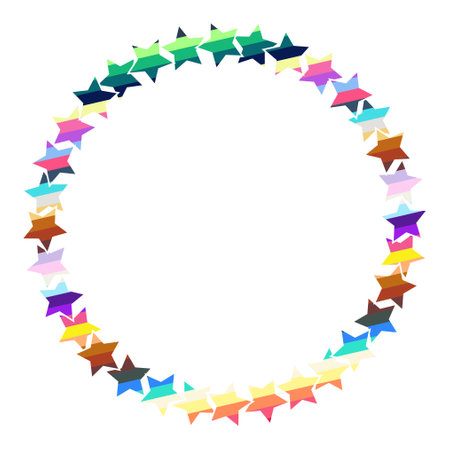 Round frame of many colorful stars festive designの写真素材