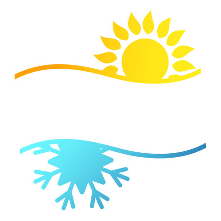 Yellow sun and blue snowflake air conditioner designの写真素材