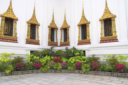 Dusit Maha Prasat Hall windows Grand Palace Bangkok Thailandの写真素材